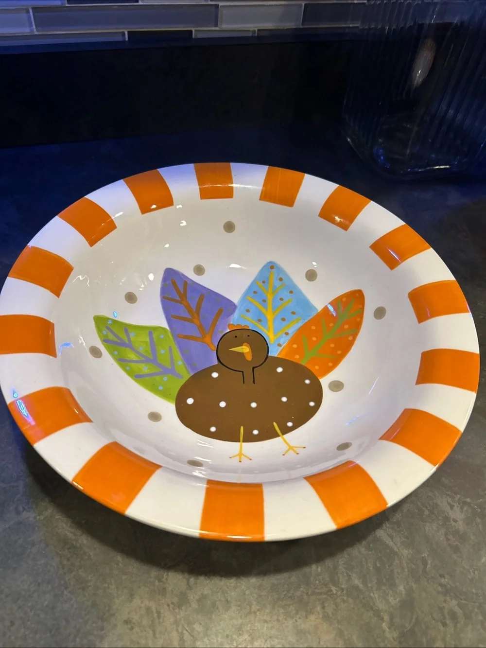 Coton Colors Orange Stripe Turkey Serving Bowl
